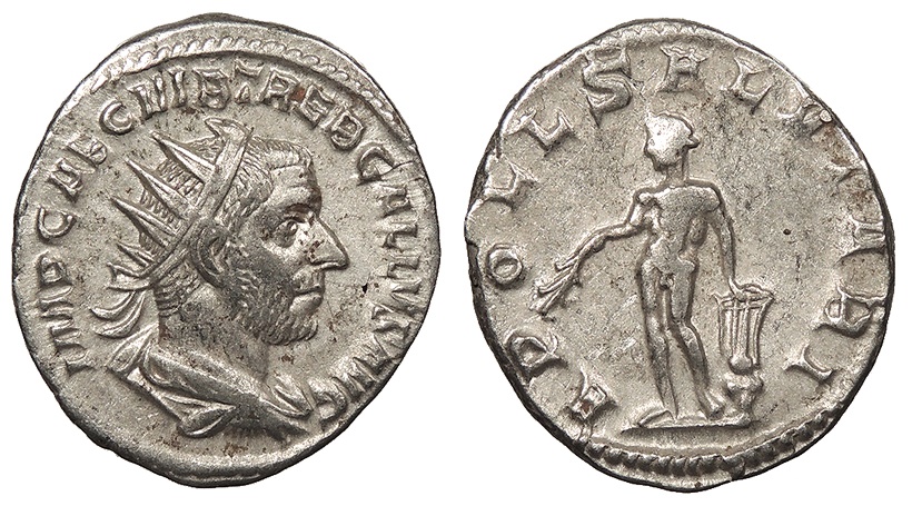 Trebonianus Gallus APOLL SALVTARI antoninianus.jpg