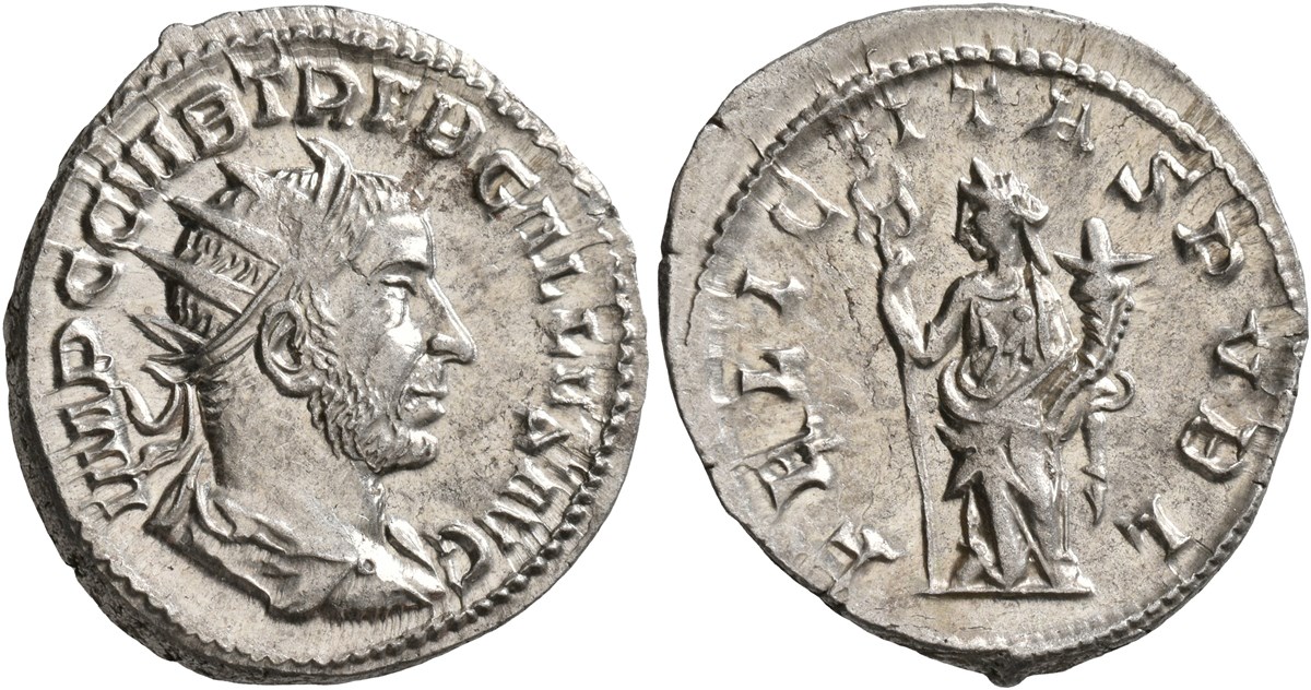 Trebonianus Gallus FELICITAS PVBL antoninianus Mediolanum.jpg