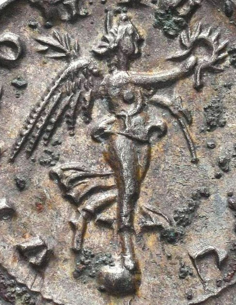 Trebonianus Gallus VICTORIA AVG facing on globe Antioch close up.jpg