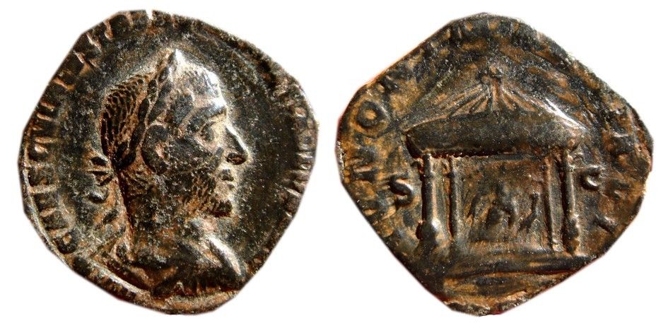 Trebonianus sestertius and temple.jpg