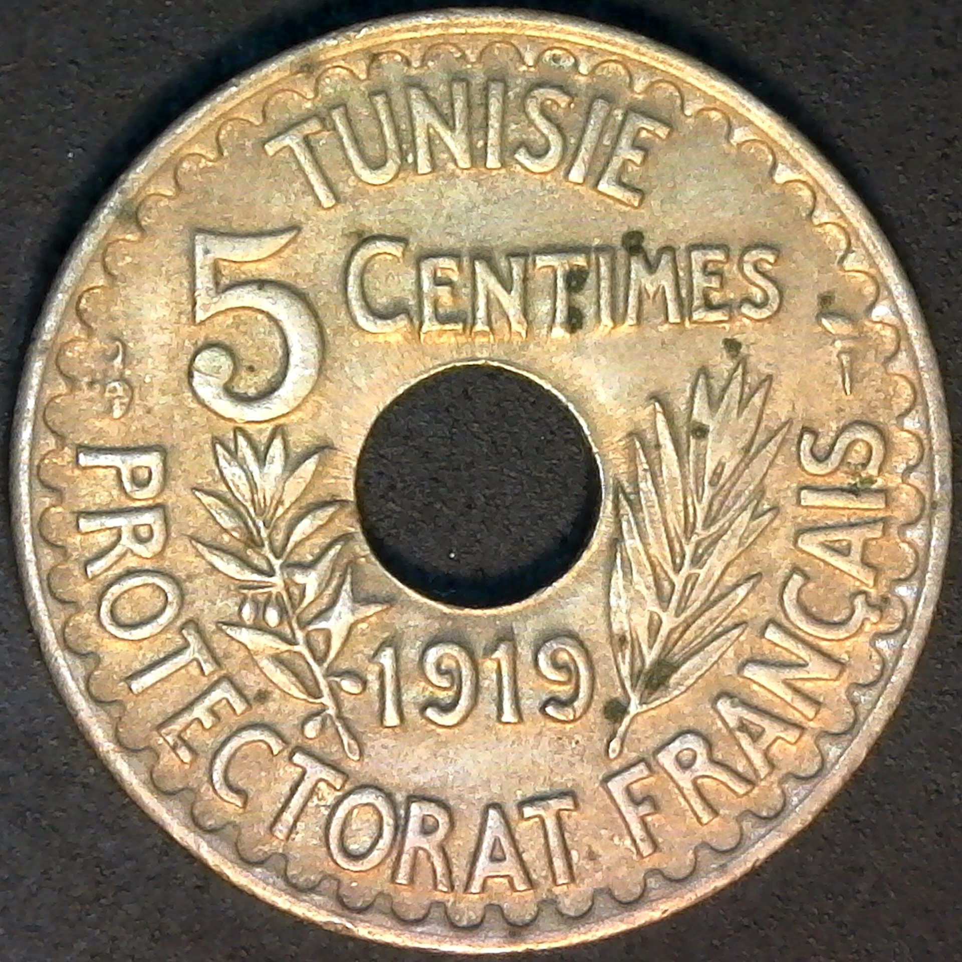 Tunisia 5 Centimes 1919 obverse.jpg