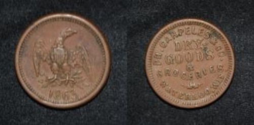 US CWT AE Cent 1863 Eagle - Carpeles Dry Goods Groceries Waterloo Wis Coin no 1.jpg