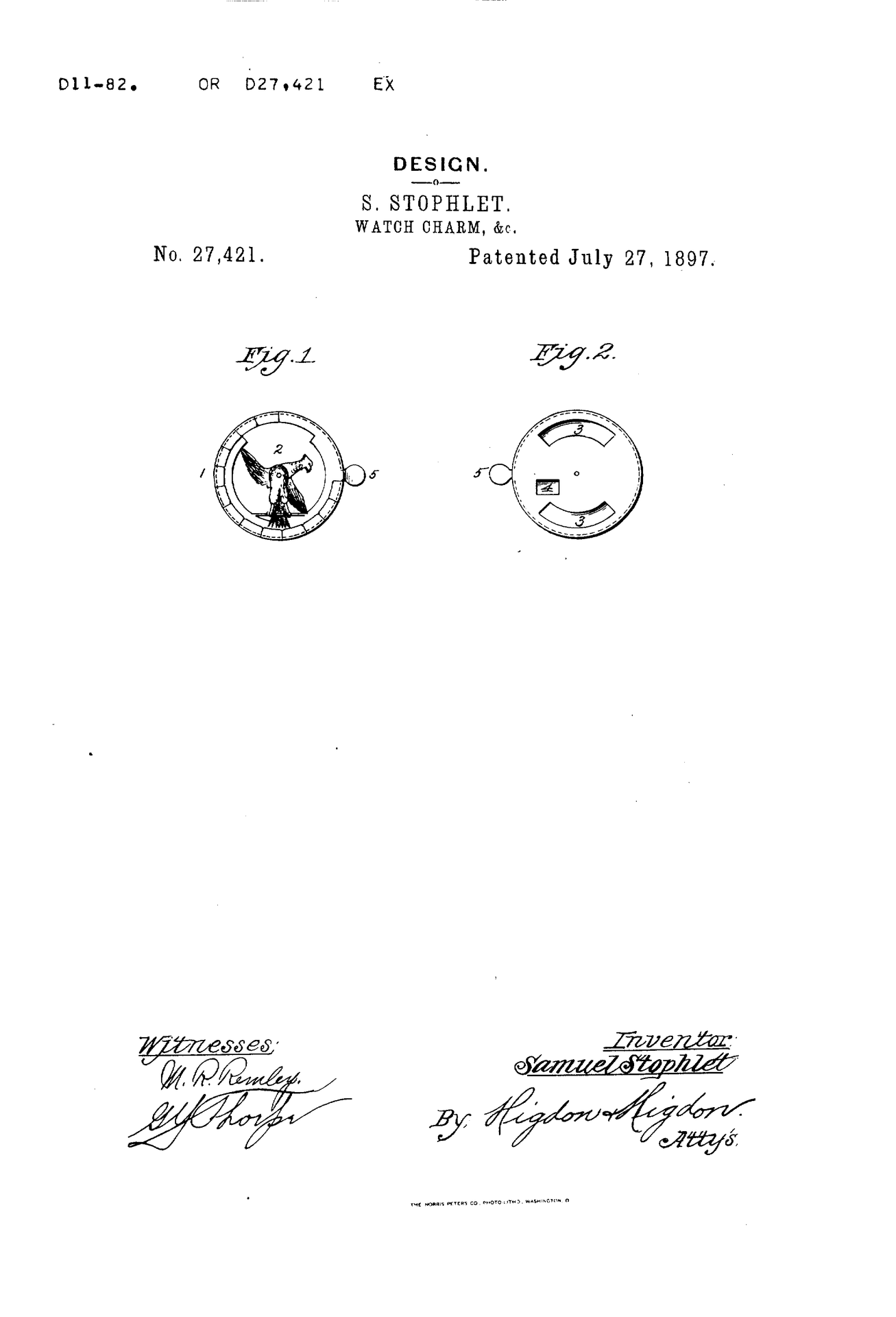 US Patent filed 7-27-1897 - USD27421-0.png
