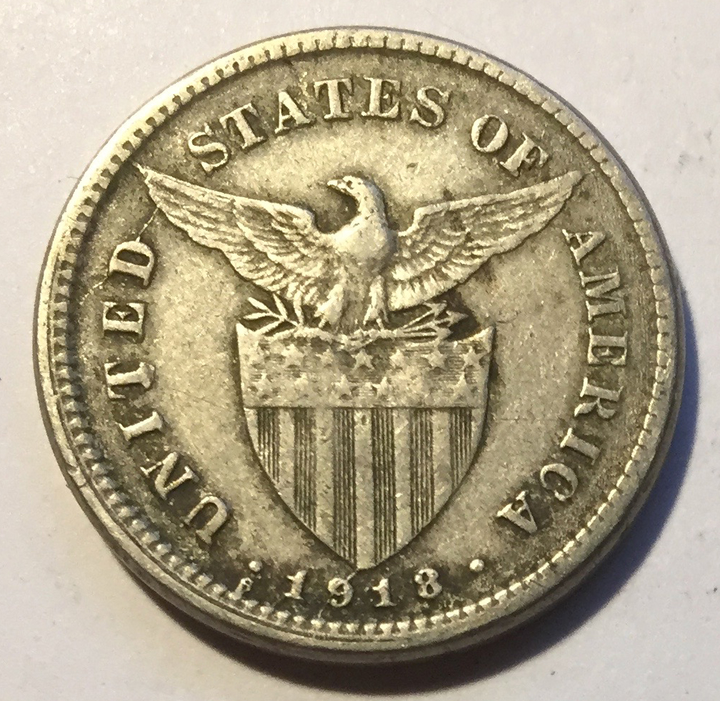 US Philippines 5 centavos 1918 S mule coin with a die crack.jpeg