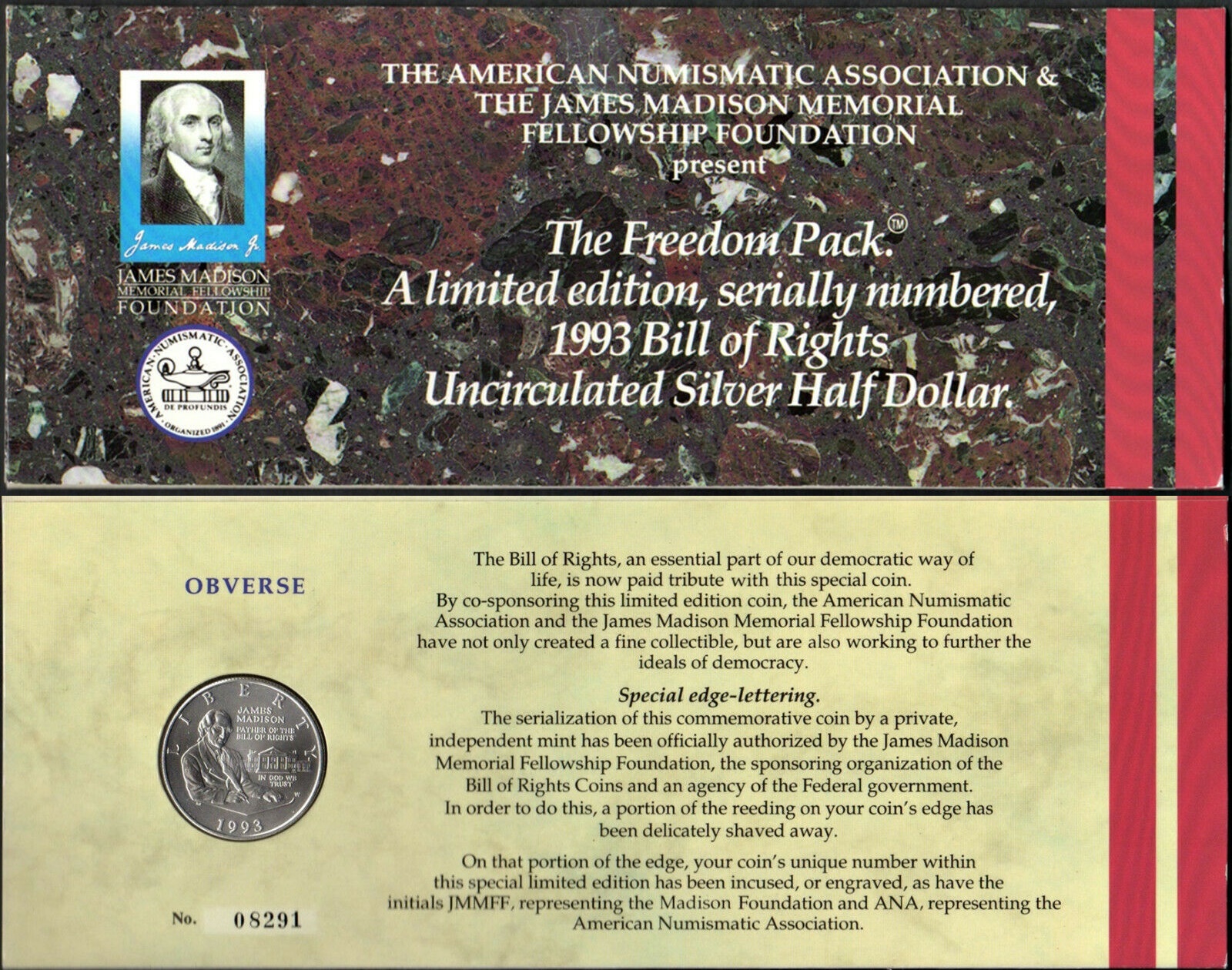 US1993 W MADISON BILL OF RIGHTS SILVER HALF DOLLAR FREEDOM PACK SPECIAL ED 1.jpg