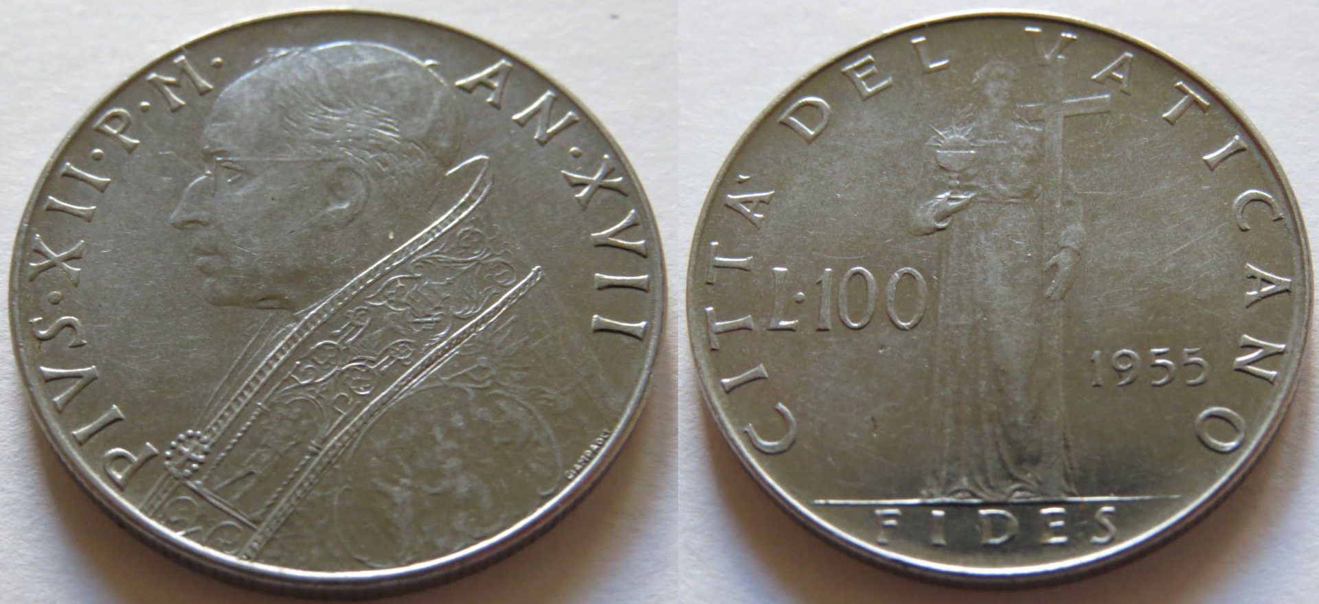 Vatican 100 Lira 1955 Pius XII Year 17 copy.jpg