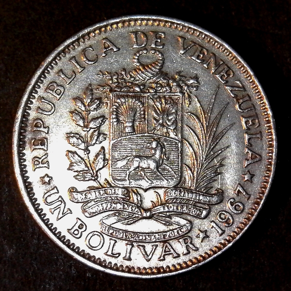 Venezuela 1 Bolivar 1967 obverse less 5 50pct.jpg