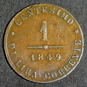 Venice 1 Centisimo revolutionary coinage 1849 obverse edit less 10 50pct.jpg