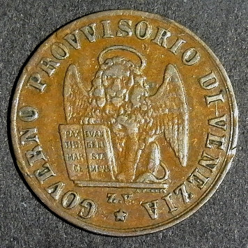 Venice 1 Centisimo revolutionary coinage 1849 reverse edit less 10 50pct.jpg