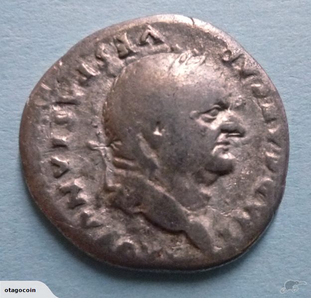 Vespasian Denarius COS VII 76 AD obv TM 766432603 19 August 2014.jpg