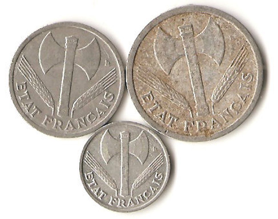 Vichy France, 50 centime, 1 and 2 franc, Nazi occupation, Reverse.jpg