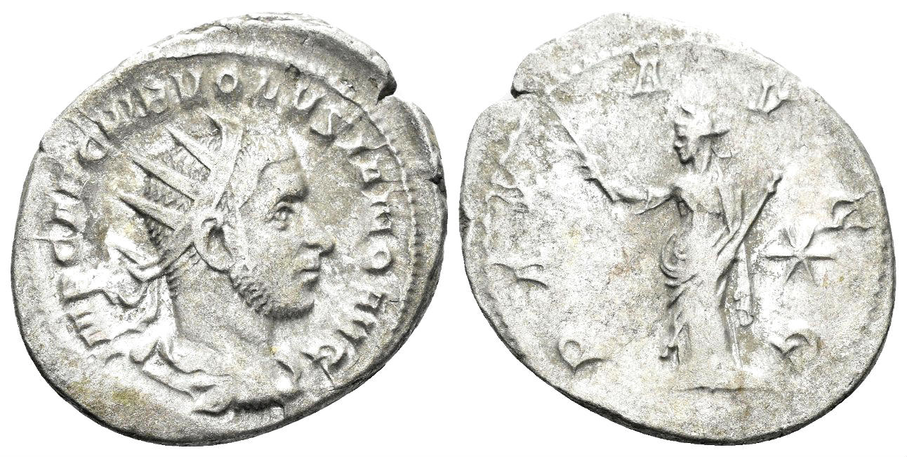 Volusian - 251-253 - AR Antoninianus - 24mm., 4.10g., PAXAVGG, RIC 180 F+.jpg
