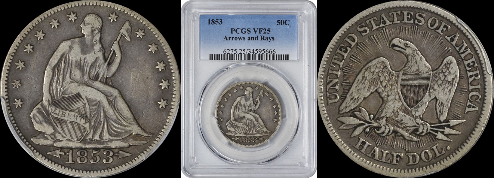 xO2VcOCaTMWRaFHkwSmS_1853 Liberty Seated Half Dollar VF25 PCGS Arrows and Rays 3-horz.jpg