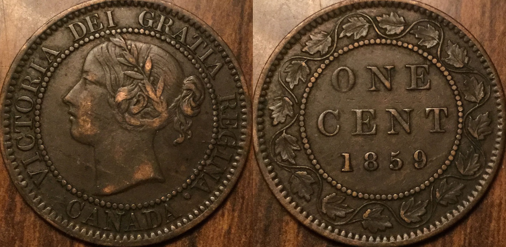z 1859 Canada Lg 1 Cent Penny - High 9 - Large die break on G of REGINA.jpg