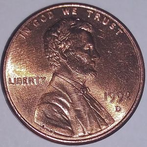 1992D lincoln cent obverse Error
