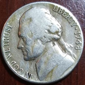 1948D Jefferson nickel obv.