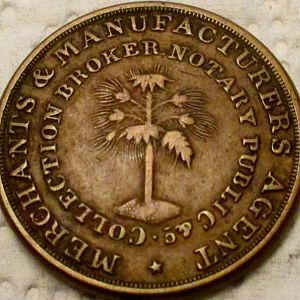 1846 Slave Token from Charlston, South Carolina-Reverse