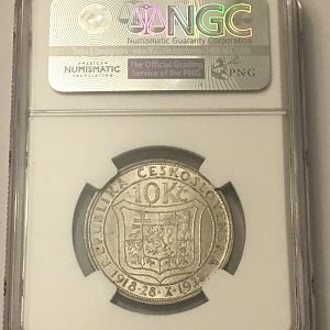1928 Czechoslovakia 10 Korun rev
