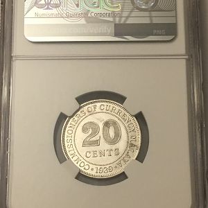 1939 Malaya 20 cent rev