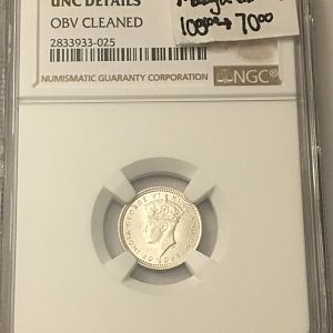 1941 Malaya 5 cent obv