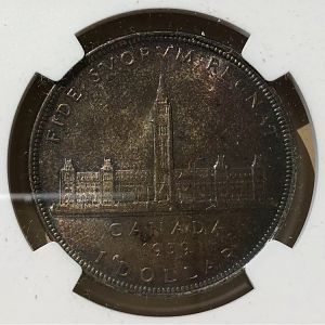 1939 Canada One Dollar rev closeup