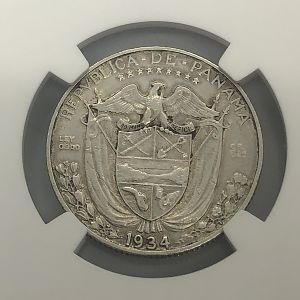 1934 Panama 1/4 Balboa rev closeup