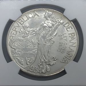 1934 Panama Un Balboa rev closeup