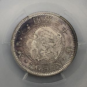 1899 (M32) 20 Sen obv closeup