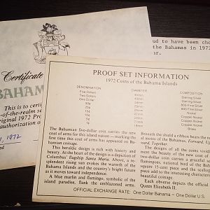 1972 Bahamas proof set COA
