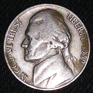 1939 D over S Jefferson nickel obv.