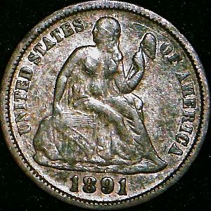 1891 Seated Dime Obverse