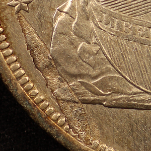 1840 Liberty Seated Dollar Flaw