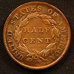 1835 Classic Liberty Half Cent Reverse