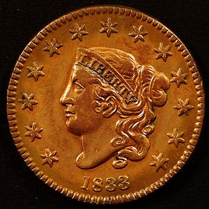 1833 Coronet Large Cent Obverse