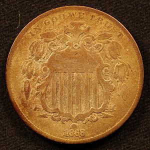 1868 Shield No Rays Nickel Obverse