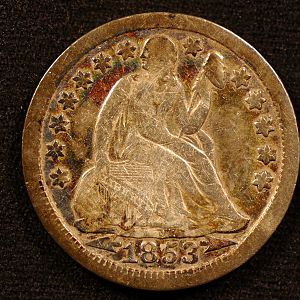 1853 Liberty Seated Arrows Dime Obverse