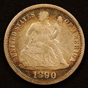 1890 Liberty Seated Legend Dime Obverse