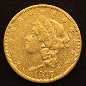 1875 Liberty Head Double Eagle Gold Obverse