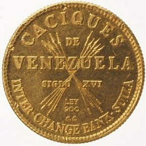 1962 Caciques de Venezuela- Indian Chief Tamanaco 22k Reverse 18mm
