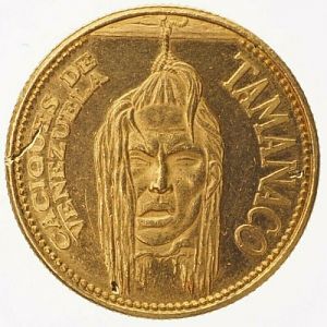 1962 Caciques de Venezuela- Indian Chief Tamanaco 22k Obverse