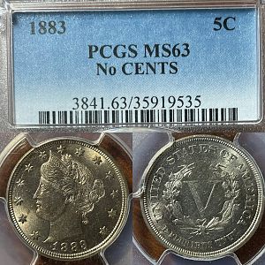 1883 5¢ MS63 (NO CENTS)