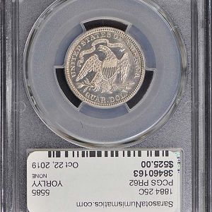 1884-P Seated Liberty quarter PCGS PR62 (reverse)