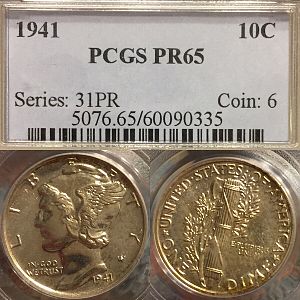 1941-P Mercury dime PCGS PR65