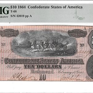 MS63EPQ Confederate $10, 1864 Obverse