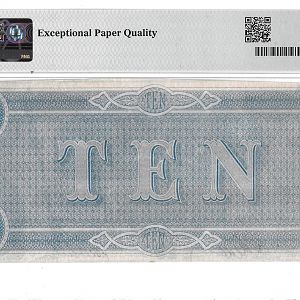 MS63EPQ Confederate $10, 1864 Reverse