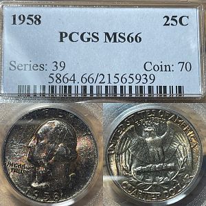 1958 MS66 Toned Washington 50c