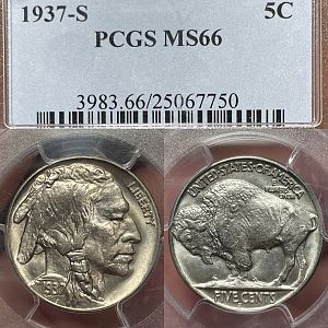 1937-S MS66 Buffalo 5c