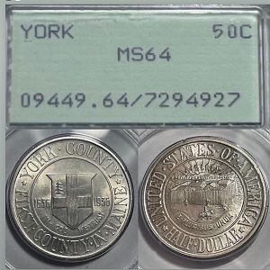 MS64 York Commem. in PCGS Rattler