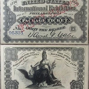 1876 Sesquicentennial International Expo Admission Ticket  95331