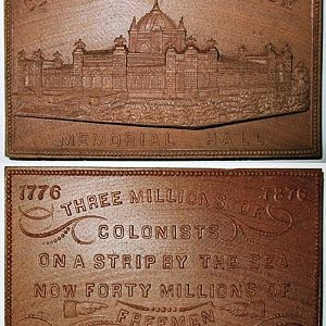 1876 Sesquicentennial Exhibition Wooden Plaque Philadelphia